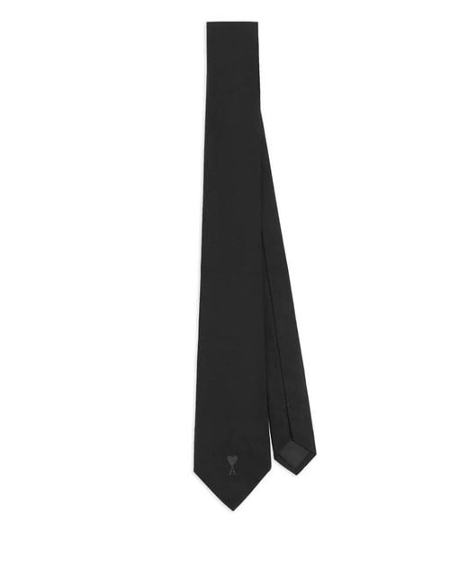 AMI Black Ami De Coeur Silk Tie for men