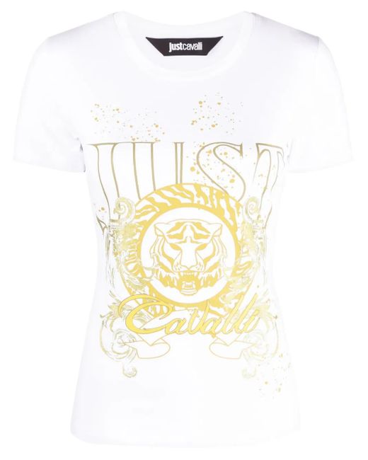 Just Cavalli White Tiger Head-Motif Cotton T-Shirt