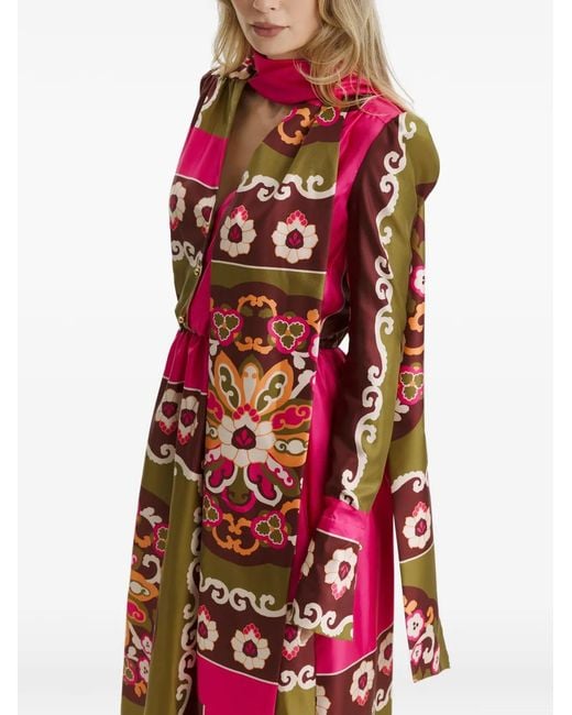 CuAnna Red Floral-Print Silk-Satin Dress