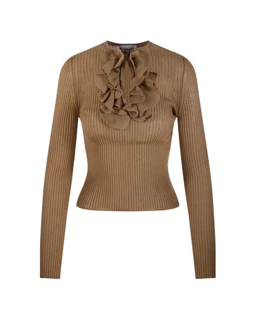 Nude Natural Ruffled Ribbed Blouse