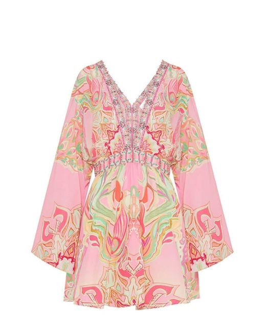 Camilla Pink Graphic-print Silk Mini Dress