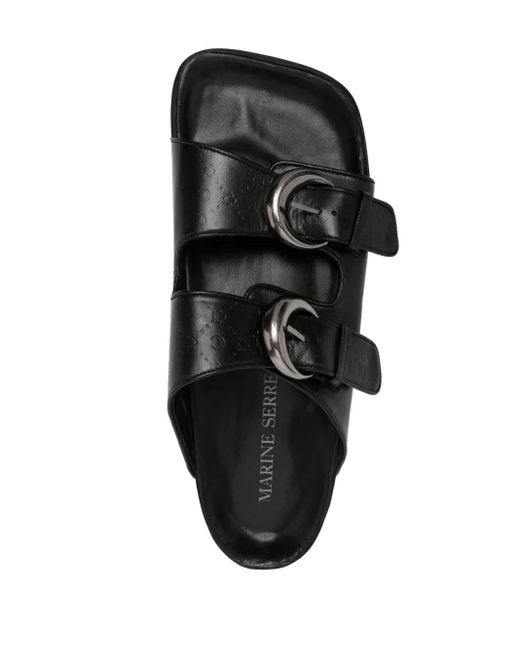 MARINE SERRE Black Logo-Debossed Buckle-Strap Leather Sandals for men