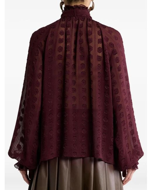 Etro Red Jacquard Blouse With Silk Scarf And Fil Coupé Motif