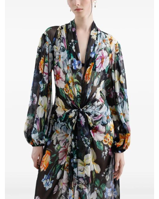 Dolce & Gabbana Blue Floral-Print Long Dress
