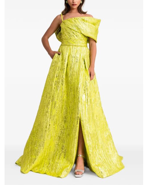 Gemy Maalouf Yellow Back-Bow Maxi Dress