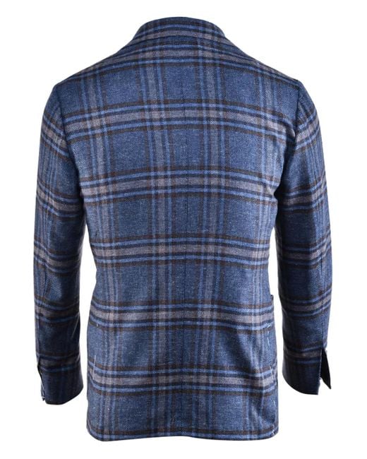 Sartorio Napoli Blue Plaid-Pattern Blazer for men