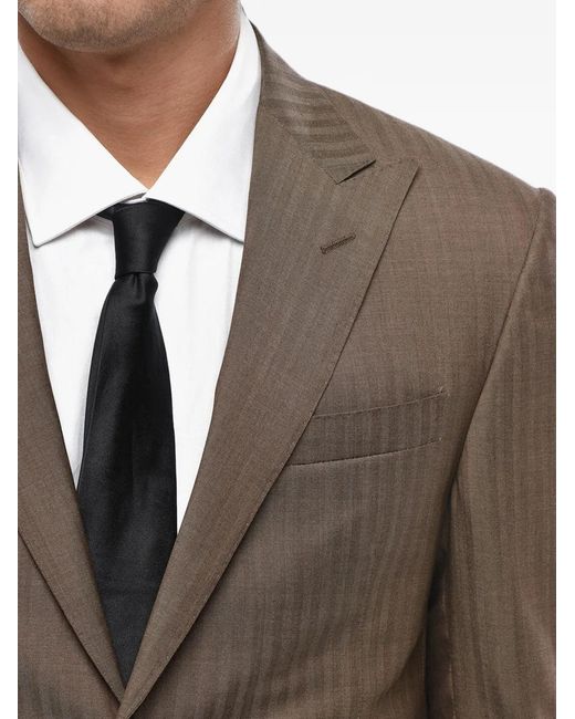 Corneliani Brown Academy Herringbone-Pattern Suit for men