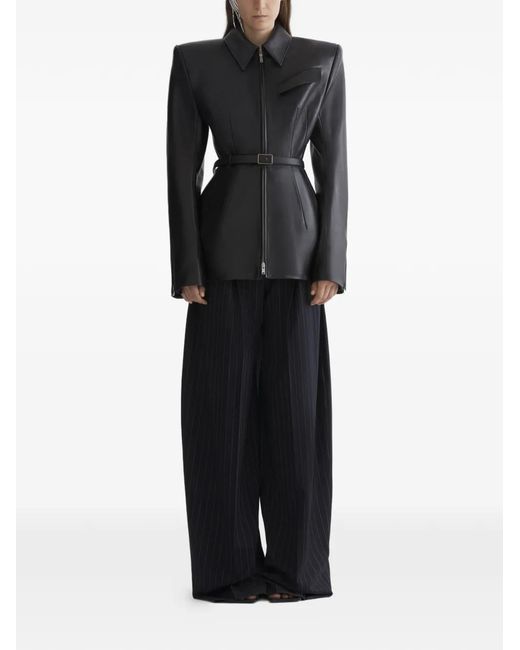 Mugler Black Leather Fitted Jacket