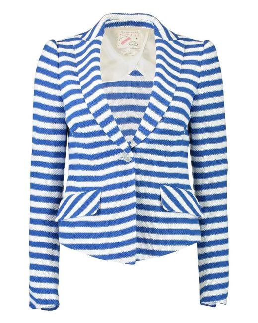 Maison Common Blue Striped One-Button Jacket