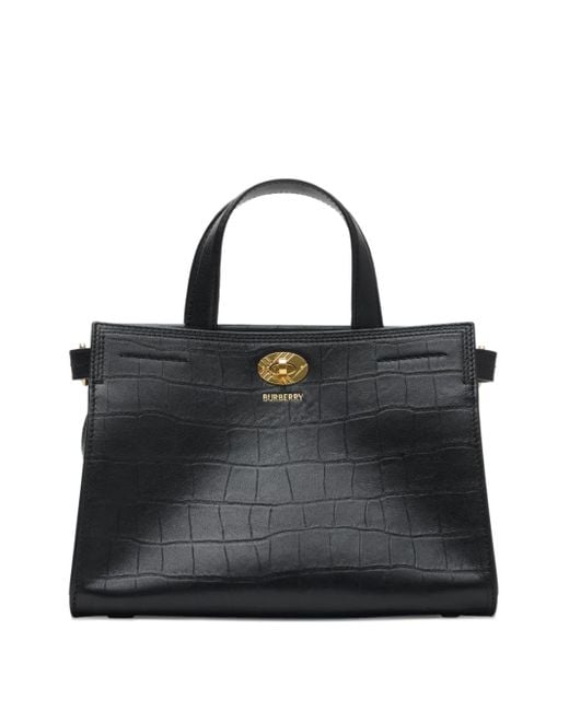Burberry Black Cotswolds Crocodile-Effect Mini Tote Bag