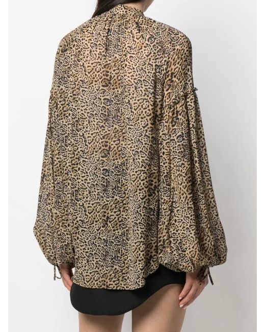 WANDERING Brown Leopard Print Blouse