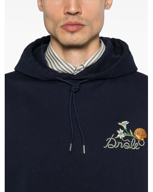 Drole de Monsieur Blue Shell Embroidered Hoodie for men