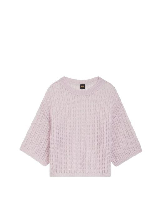 Boss Pink Open-Knit Round-Neck Sweater