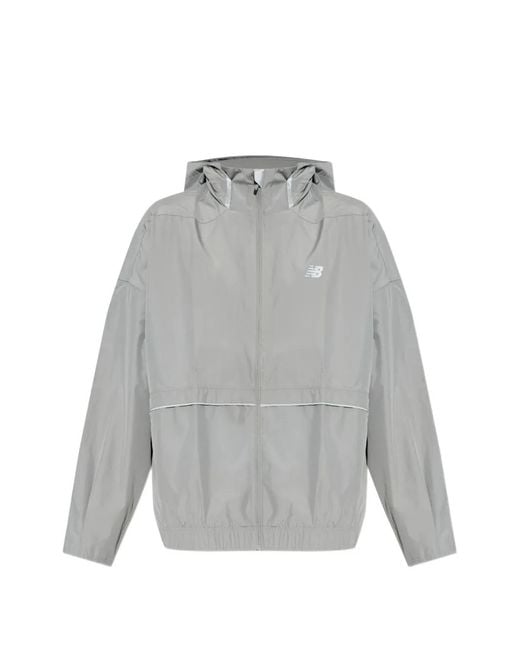 New Balance Gray Logo-Print Hooded Jacket for men
