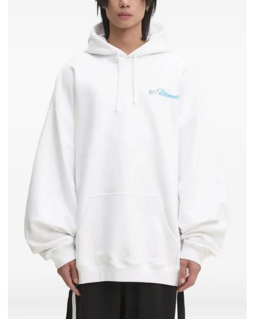 Vetements White Logo-Print Hoodie for men