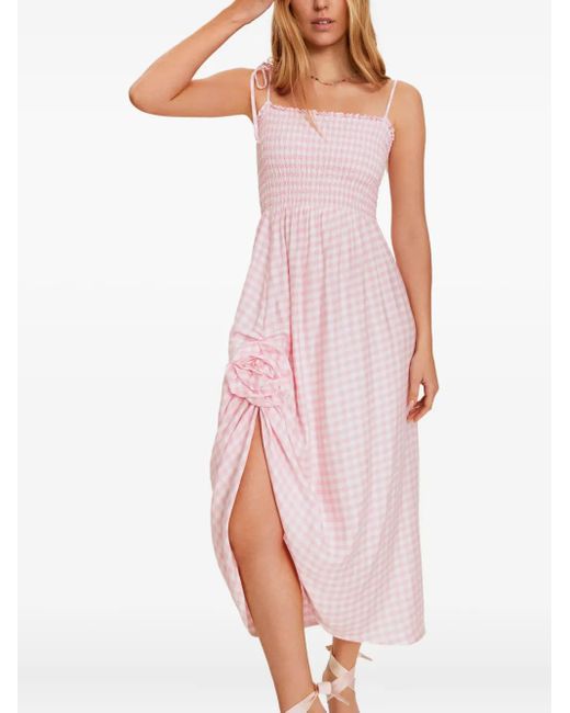 Sleeper Pink Atlanta Gingham Rose-Detail Dress