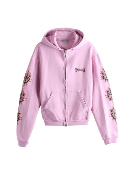 Balenciaga Pink Sacré Cœur Graphic-Print Zip-Up Hoodie
