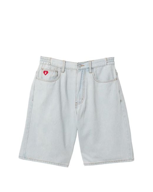 AAPE BY A BATHING AP Blue Logo-Patch Denim Shorts