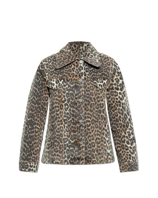 Ganni Gray Denim Jacket With Animal Print