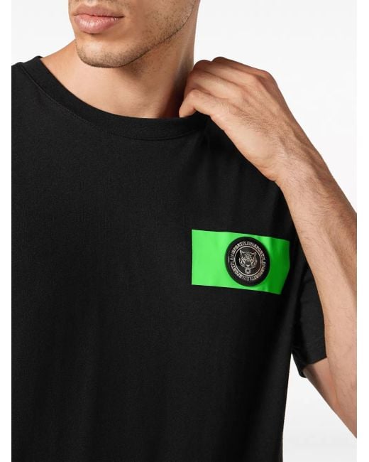 Philipp Plein Black Ss Logo-Patch Cotton T-Shirt for men
