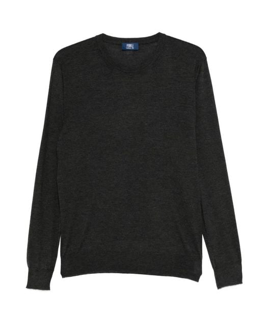 Fedeli Black Round-Neck Long-Sleeve T-Shirt for men