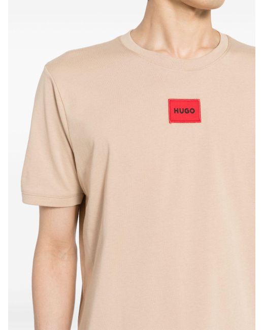 T-shirt en coton à patch logo HUGO pour homme en coloris Natural