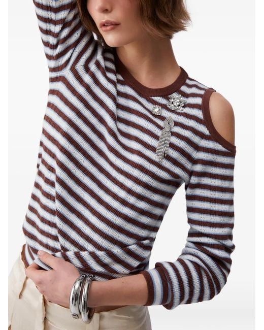 Liu Jo White Striped Cut-Out Sweater