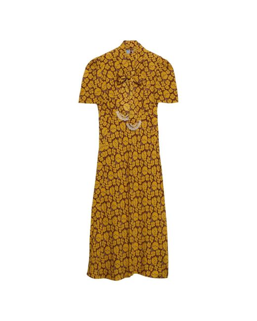 Prada Metallic Embroidered Printed Sable Dress