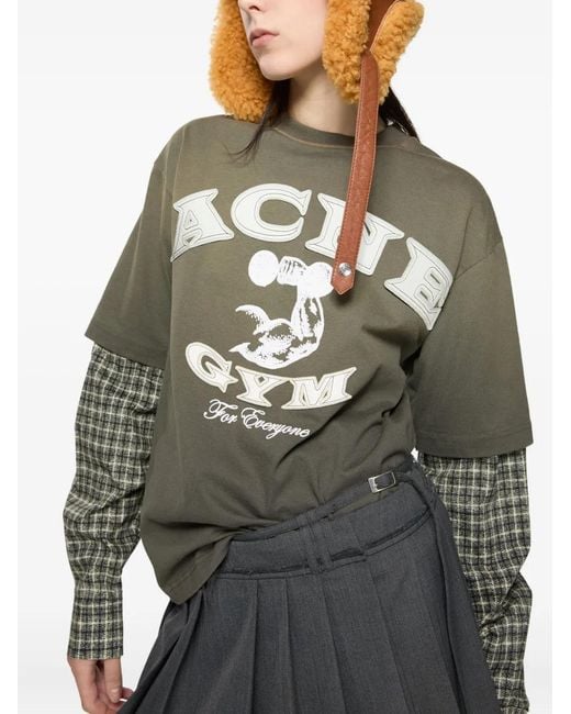 Acne Green Logo-Appliqué Layered T-Shirt