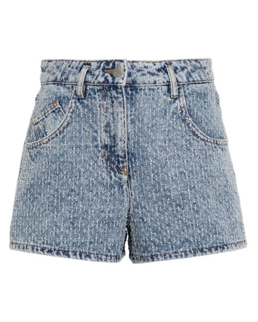 Maje Blue Rhinestoned High-rise Denim Shorts
