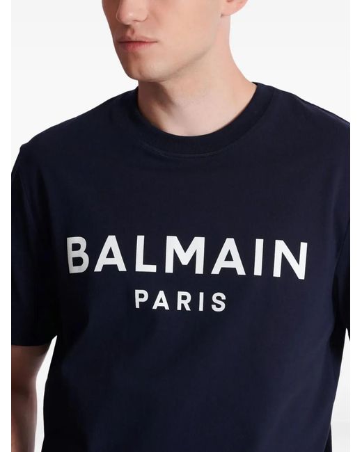 Balmain Blue T-Shirt With Paris Print for men