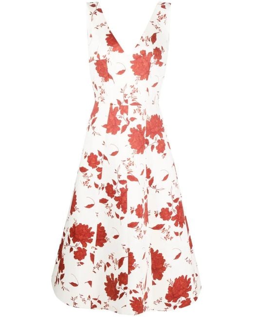 Emilia Wickstead Red Petrova Floral-Print Midi Dress