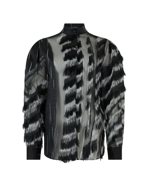 Alberta Ferretti Black Fringe-Detail Semi-Sheer Blouse