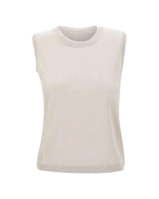 Gran Sasso White Ribbed-Knit Lurex Top