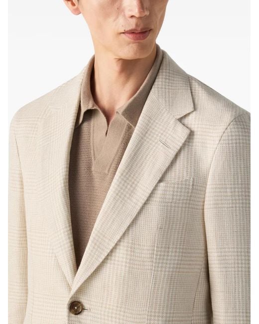 Zegna White Crossover Linen Check Jacket for men