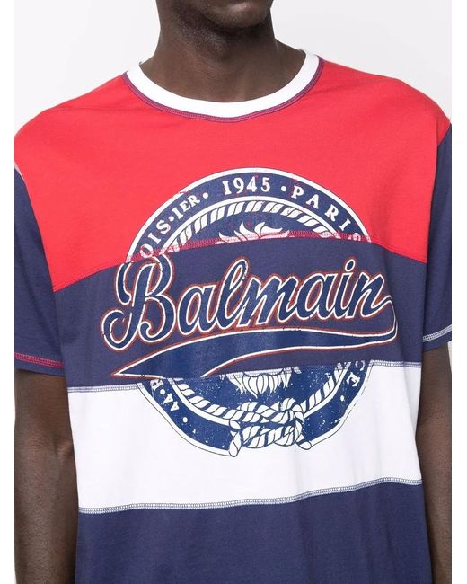 Balmain Red Logo Print T-Shirt for men