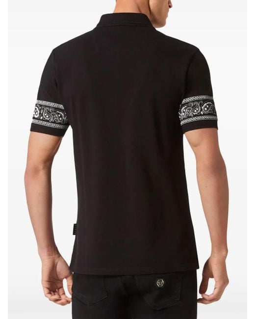 Philipp Plein Black Paisley Gothic Plein Polo Shirt for men