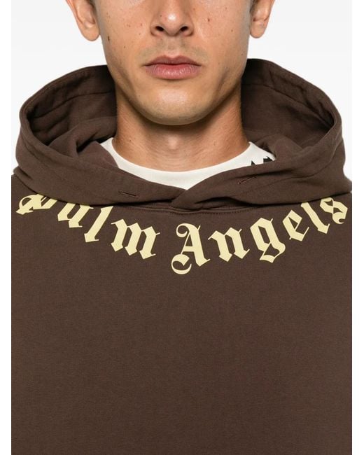 Palm Angels Brown Neck Logo Printed Hoodie for men