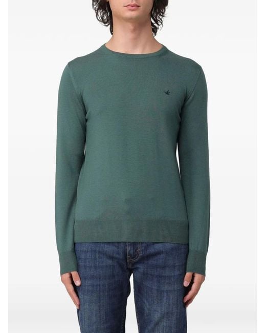 Brooksfield Green Logo-Embroidered Wool Sweater for men