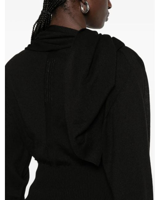 Rick Owens Black Cropped Long-Sleeved Top With Scarf-Inspired Neckline