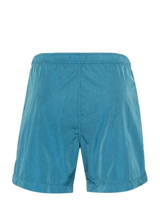 C P Company Blue Logo-Patch Swim Shirts for men