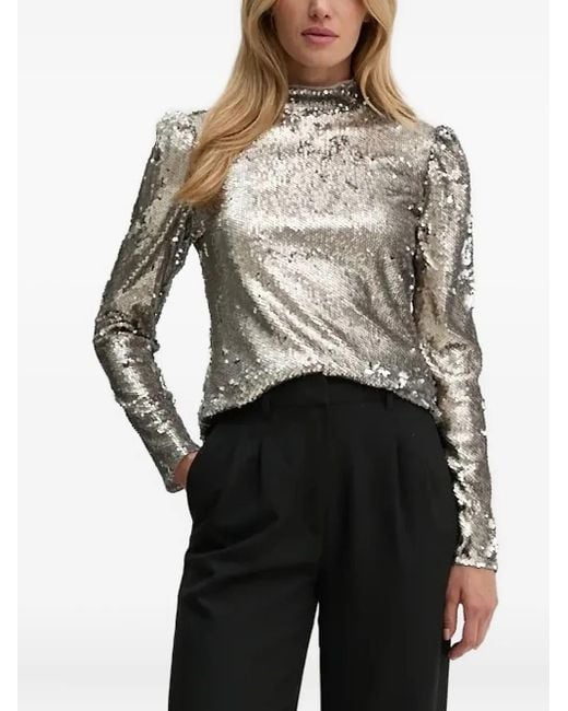 Bruuns Bazaar Gray Rollkragenbluse mit Pailletten