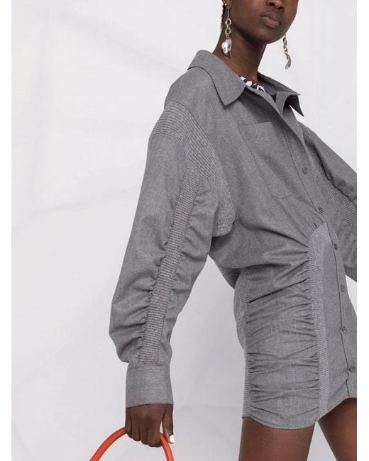 Stella McCartney Gray Ruched Wool Shirt Dress