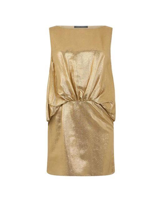 Alberta Ferretti Natural Draped Sleeveless Mini Dress