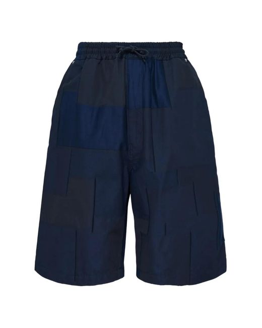 Comme des Garçons Blue Patchwork Drawstring Shorts for men