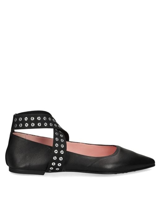 Pretty Ballerinas Black Kendall Eyeleted Cross-Strap Ballet Flats