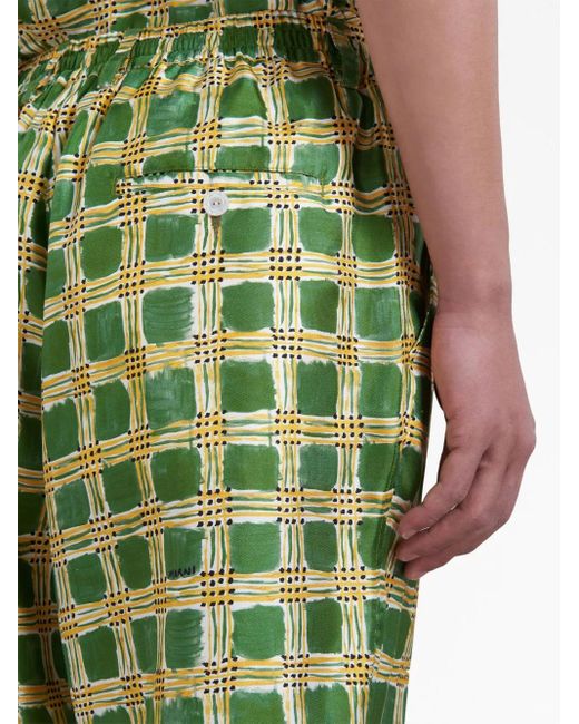 Marni Green Check Fields Silk Shorts for men