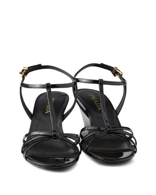 Prada Black Patent Leather Wedge Sandals 50