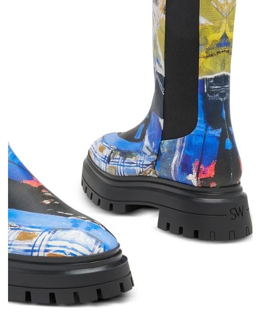 Stuart Weitzman Blue X Kidsuper 50Mm Bedford Artwork Lug-Sole Chelsea Boots