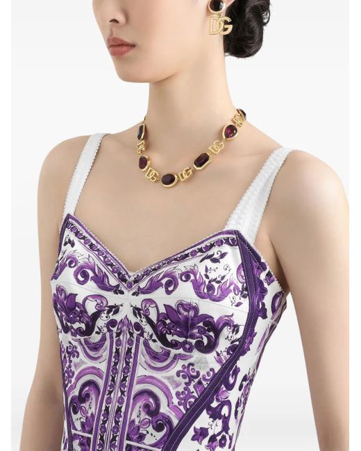 Abito Midi Con Stampa Maioliche di Dolce & Gabbana in Purple